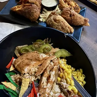 Southwestern egg rolls and fajita bowl
