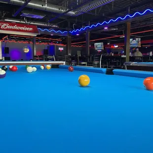 a pool table with balls on it