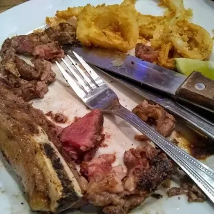 Ribeye Steak, onion rings