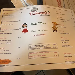 Kids menu June 2023