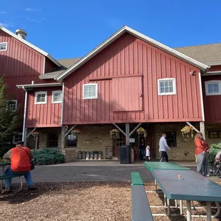 a group of people outside of a building