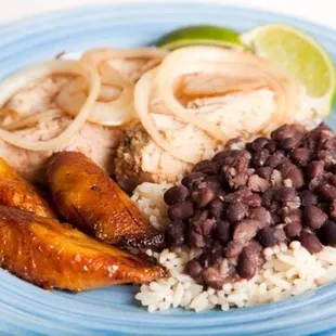  plate of rice, beans, and chicken