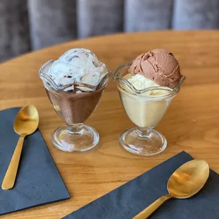 two bowls of ice cream and a spoon