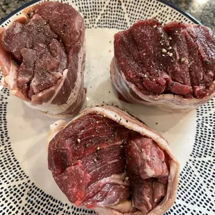 8oz tenderloins were cut horrible and were 3 separate pieces of meet wrapped in bacon.