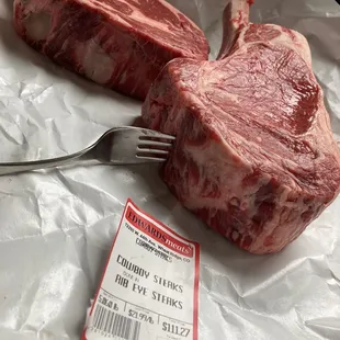 3" thick Cowboy steaks.  A-mazing.