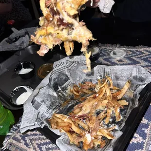 The cheese was melted on the brisket fries and they were all stuck together