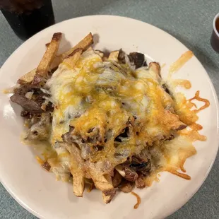 Fries, pulled pork, cheese
