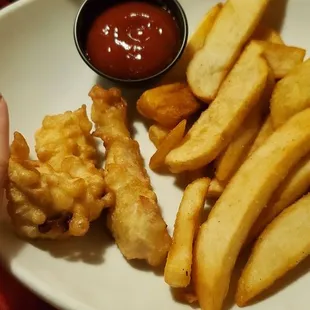 My finger and the fries are bigger than the tenders.