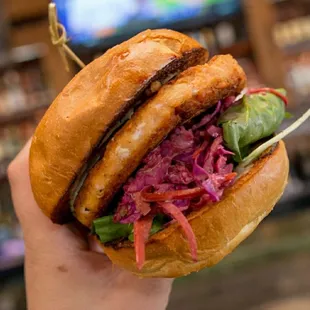 Salmon Burger. Delicious food and great Cocktails with Happy Hour and Live Music