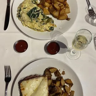 Croque madame and omelette