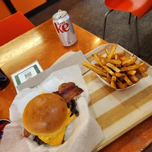 Ed's Bacon Double Cheeseburger and Fries.