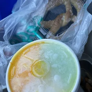 Salted pretzel &amp; large Eegee (piña colada, lemon, dill pickle)