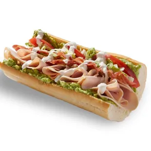 a sub sandwich on a white background