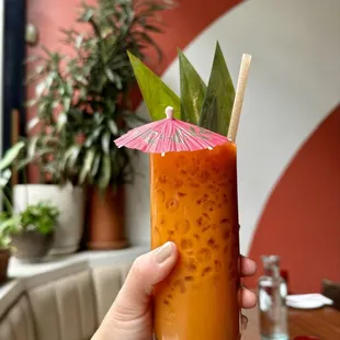 Thai iced tea with oat milk.
