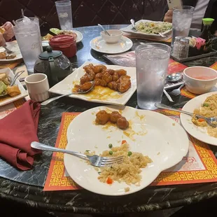 Fried Rice, Orange Chicken, Vegetable fried rice, Pan Fried Noodle