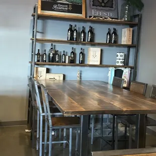 a table and chairs in a restaurant