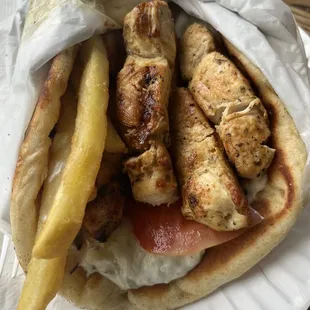Chicken Souvlaki on Pita Sandwich