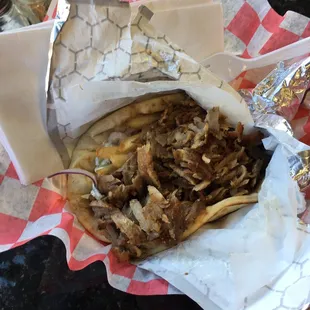 Pork Gyro with everything on it, $8.50.