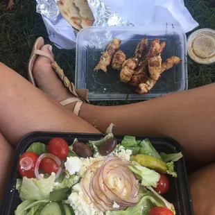 Chicken Greek salad... LOTS of feta cheese. Large portion.