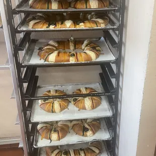 Delicious Rosca de Reyes. We have rellenas which come with walnuts and raisins inside and we also have the traditional which are just plain.