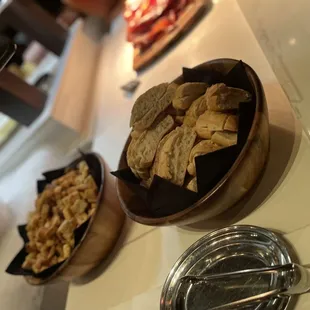 tortillas and chips in bowls