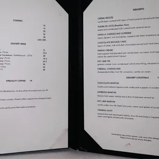 Dessert/Dessert Cocktails/Dessert Wine/Specialty Coffee Menu