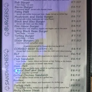 Burgers and sandwiches