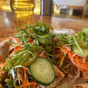 Chicken and green chile banh mi tacos