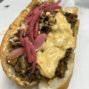 Chop cheese with beer cheese