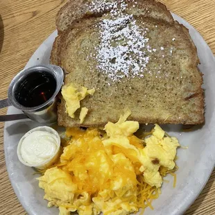 French Toast w/ scrambled eggs (added cheddar cheese)