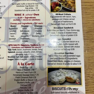 the menu for the breakfast