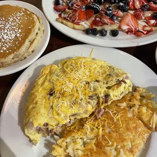 Meat Omelettes ,Hash Browns with Pancake