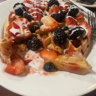 Waffle with berries. Sorry to have started eating before taking pic.