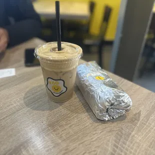 Chicken burrito and dalgona whipped coffee