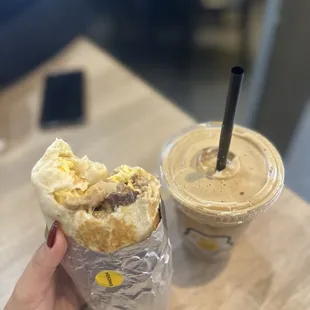 Chicken burrito and dalgona whipped coffee