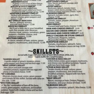 the menu of the egg haven
