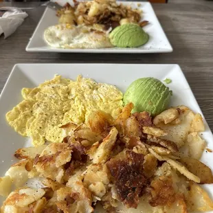 Eggs home fries avocado
