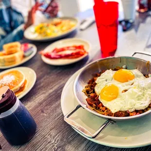 Meat Lovers Skillet Breakfast Vegetable Omelet One Pancake