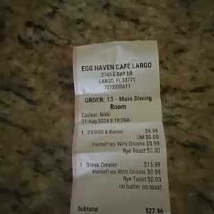 Our "tab," which is actually quite reasonable!