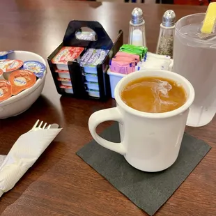 Coffee with Creamer and Splenda!  Really good Coffee!