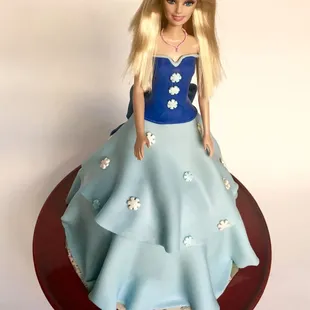 a doll wearing a blue dress