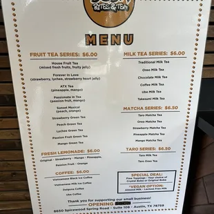 Boba Menu