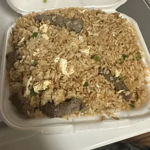 Fried rice with beef, chicken and shrimp. HUGE portion!