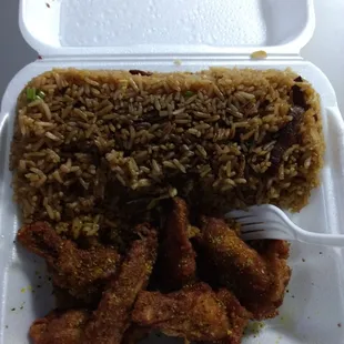 One of the best beef fired rice and lemon pepper wings