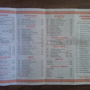 Menu from Dec 2018