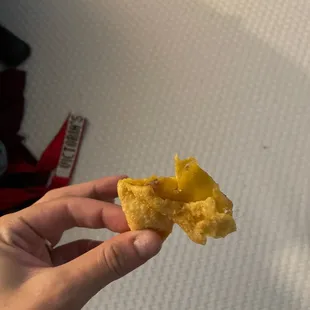 This is my fried dumpling there was barley meat but a lot of oil and crust. Tasted like a chip.