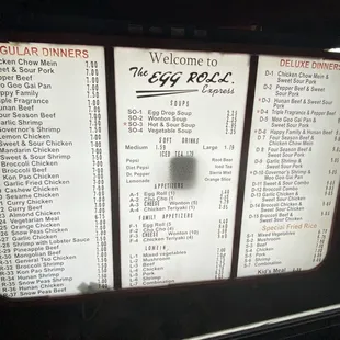 Latest menu with new prices