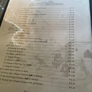 menu