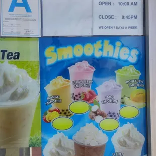 a menu for smoothies