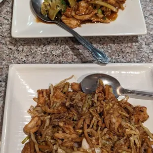 Garlic chicken and chicken moo shu
